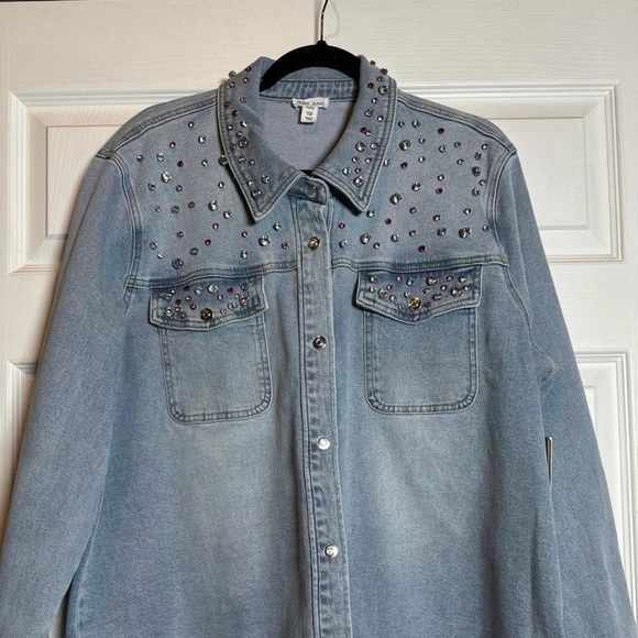 Tribal Jeans Women Denim Jacket with Jewels SZ XL - Picture 1 of 6